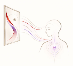 Ein Wirkungs-Bild sendet Resonanz, die im Herzraum ankommt